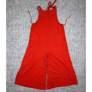 Haute Hippie Style Womens Orange Linen Blend Tie Shoulder Wide Leg Jumpsuit L